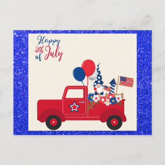 Happy 4th of July Cute Gnome Red White and Blue Postcard