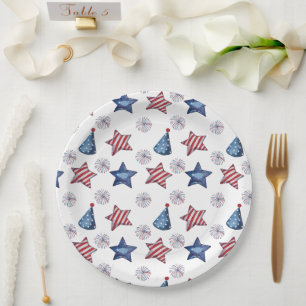 Happy 4th of July Cute Party Pattern Paper  Plates