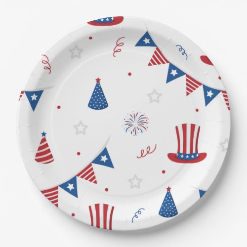 Happy 4th of July Cute Party Pattern Paper Plates