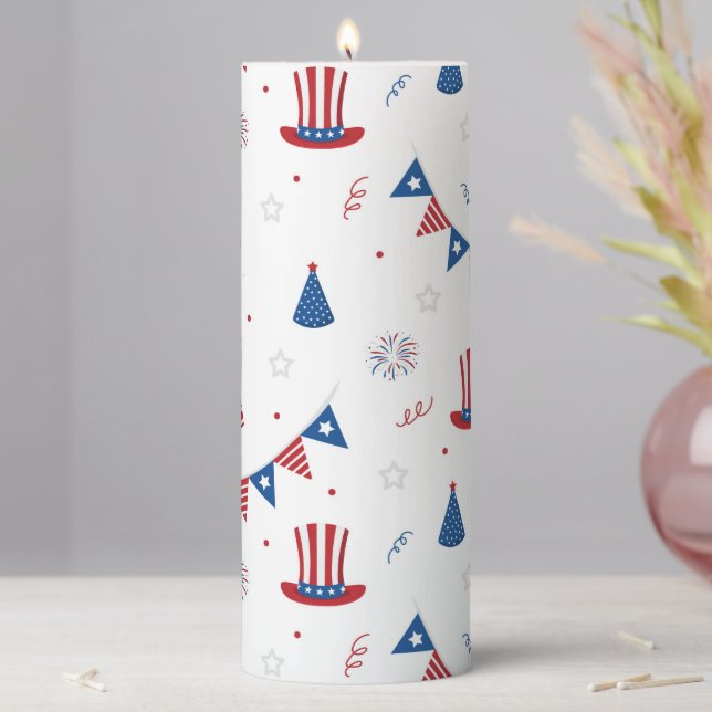 Happy 4th of July Cute Party Pattern  Pillar Candle (In Situ)