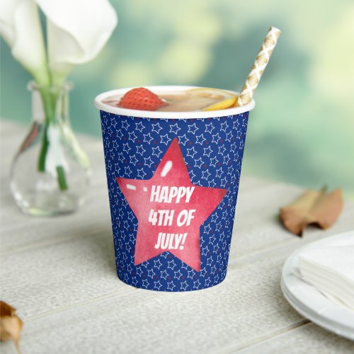 Happy 4th of July Cute Watercolor Gnomes Blue Paper Cups