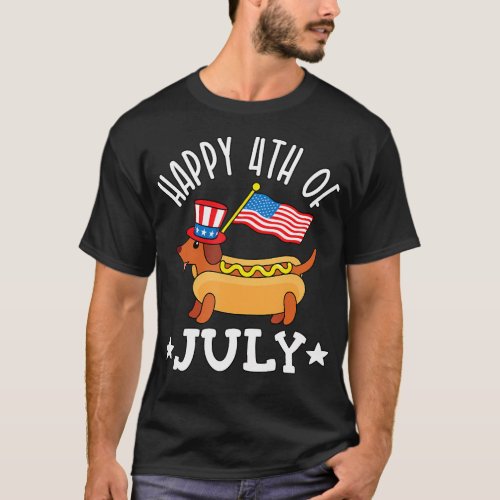 Happy 4Th Of July Dachshund Cute Usa Flag Sausage T_Shirt