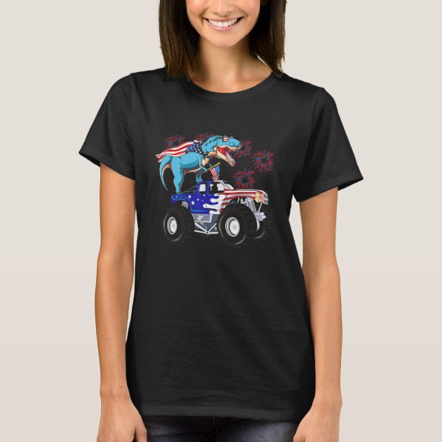 Happy 4th Of July Dinosaur Monster Truck Rex Boy M T-Shirt (Front)