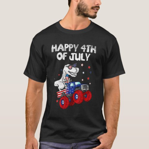 Happy 4th Of July Dinosaur Monster Truck Rex Boys  T_Shirt