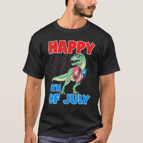 Happy 4th Of July   Dinosaur T Rex American Flag K T_Shirt