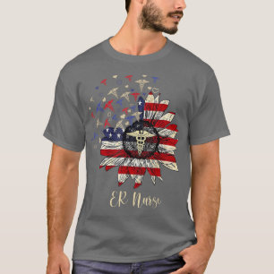 Happy 4th Of July ER Nurse Crew Sunflower American T-Shirt