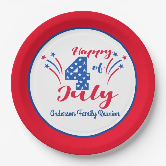 Happy 4th Of July Family Reunion Add Family Name Paper Plates (Front)