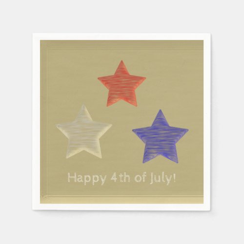 Happy 4th of July Faux Wood Red White Blue Stars Napkins