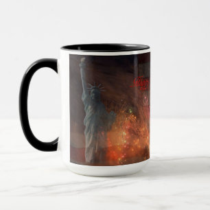 Happy 4th of July - Firework Flag eagle and Statue Mug