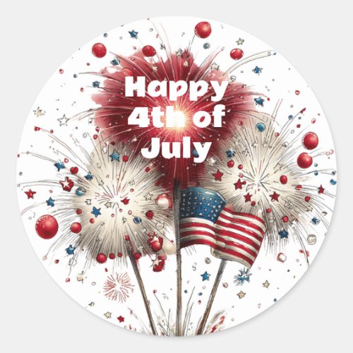 Happy 4th of July Fireworks Patriotic Celebration  Classic Round Sticker