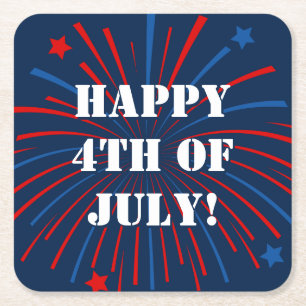 Happy 4th of July fireworks Square Paper Coaster