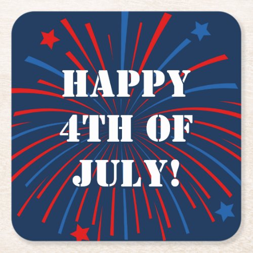 Happy 4th of July fireworks Square Paper Coaster