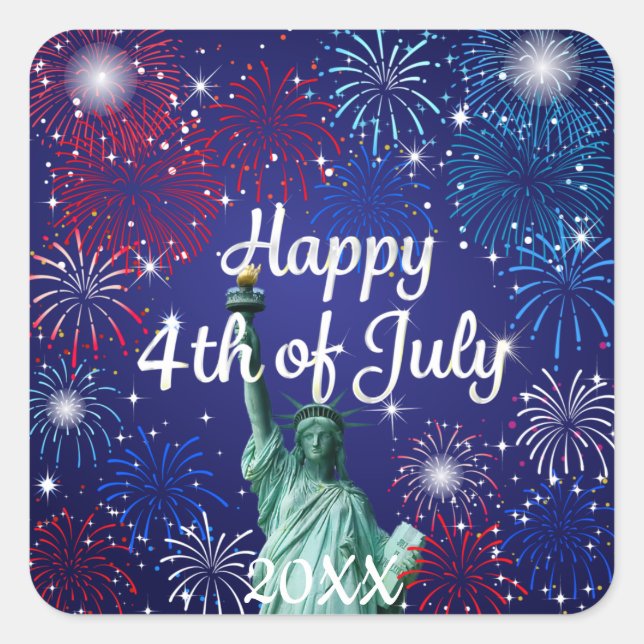 Happy 4th of July Fireworks Square Sticker (Front)