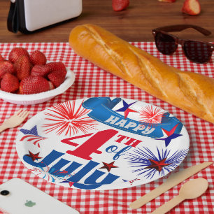 Happy 4th of July Fireworks & Stars Paper Plates