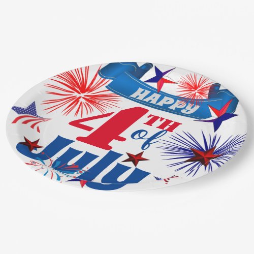 Happy 4th of July Fireworks  Stars Paper Plates