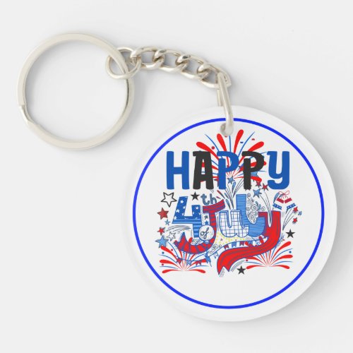 Happy 4th of July Fireworks USA-63261 Keychain