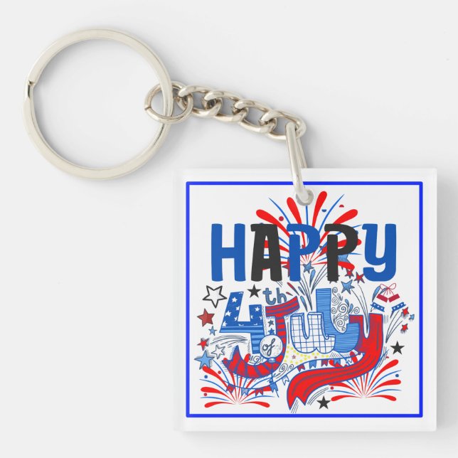 Happy 4th of July Fireworks USA-63261 Keychain (Front)