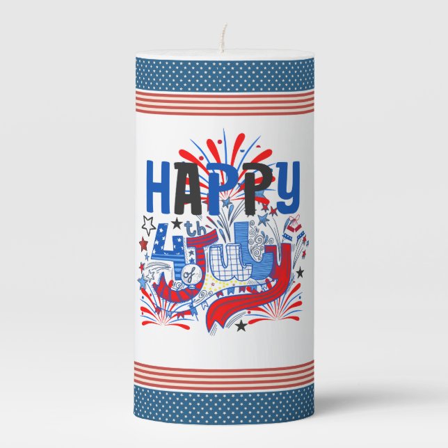 Happy 4th of July Fireworks USA-63261 Pillar Candle (Front)