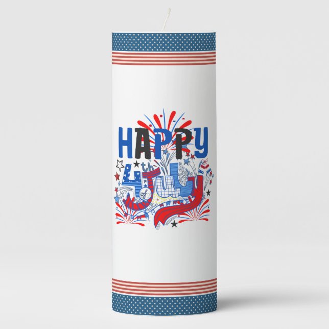 Happy 4th of July Fireworks USA-63261 Pillar Candle (Front)