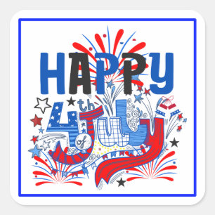 Happy 4th of July Fireworks USA-63261 Square Sticker