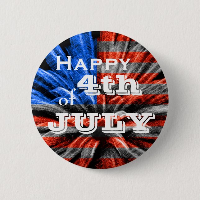 Happy 4th of July Flag Fireworks Pinback Button (Front)