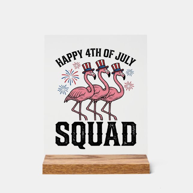 Happy 4th of July Flamingo Squad Vector Design_1 Acrylic Sign (Front)