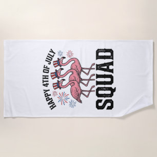 Happy 4th of July Flamingo Squad Vector Design_1 Beach Towel