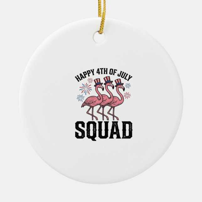 Happy 4th of July Flamingo Squad Vector Design_1 Ceramic Ornament (Front)