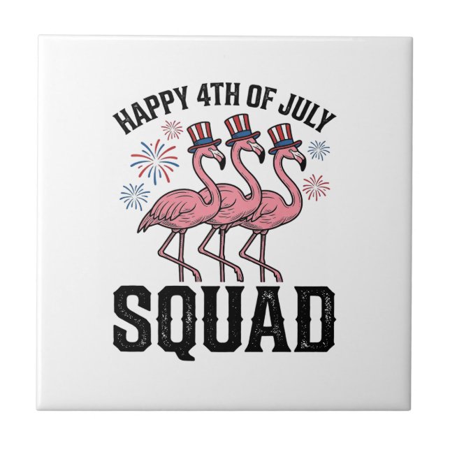 Happy 4th of July Flamingo Squad Vector Design_1 Ceramic Tile (Front)