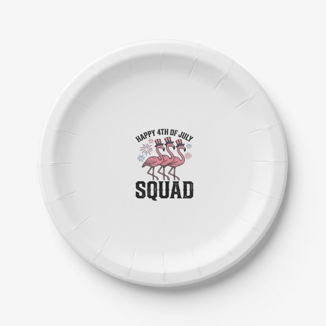 Happy 4th of July Flamingo Squad Vector Design_1 Paper Plates (Front)