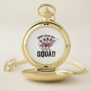 Happy 4th of July Flamingo Squad Vector Design_1 Pocket Watch