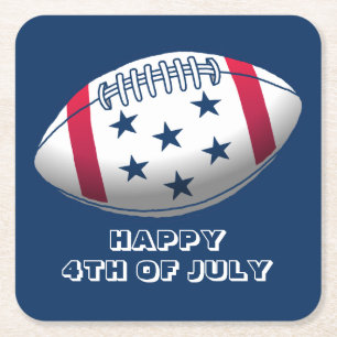 Happy 4th of July Football Square Paper Coaster