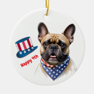 Happy 4th of July French Bulldog Ceramic Ornament