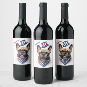 Happy 4th of July French Bulldog Wine Label