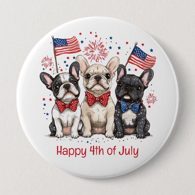 Happy 4th Of July French Bulldogs Button (Front)