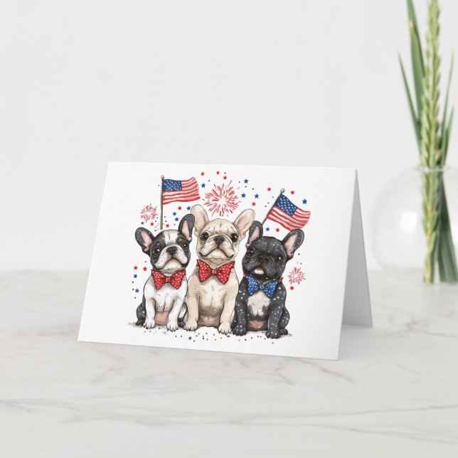 Happy 4th Of July French Bulldogs Holiday Card (Front)