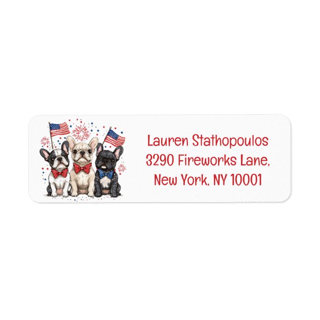 Happy 4th Of July French Bulldogs Label (Front)