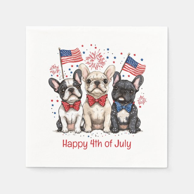 Happy 4th Of July French Bulldogs Napkins (Front)