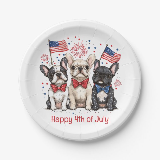 Happy 4th Of July French Bulldogs Paper Plates (Front)