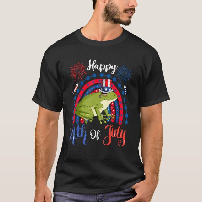 Happy 4th Of July Frog Sunglasses American Flag Fi T-Shirt (Front)