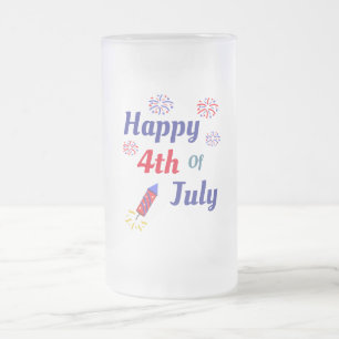 Happy 4th Of July Frosted Glass Beer Mug