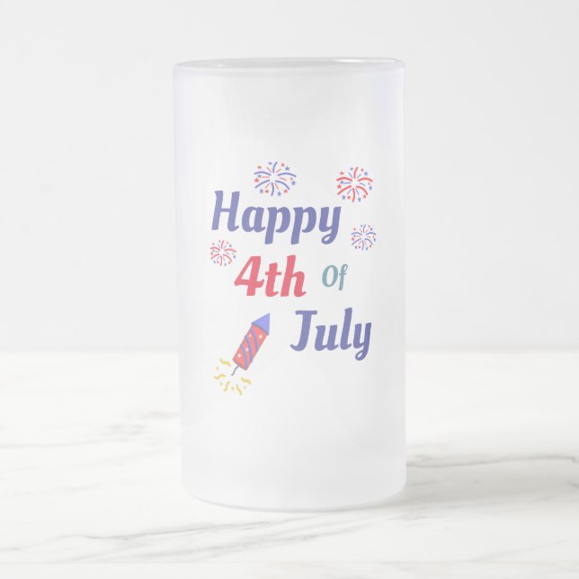 Happy 4th Of July Frosted Glass Beer Mug (Center)