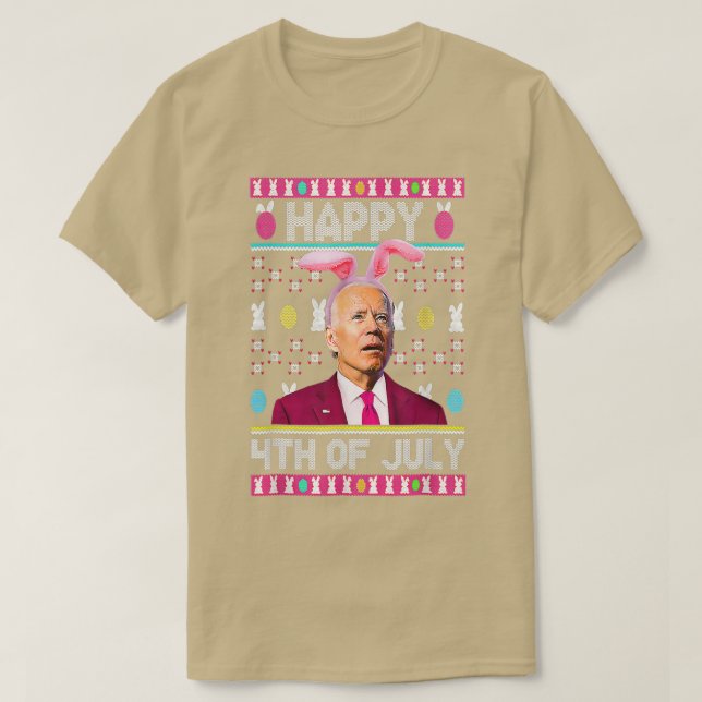 Happy 4th Of July Funny Bunny Joe Biden Easter Day T-Shirt (Design Front)