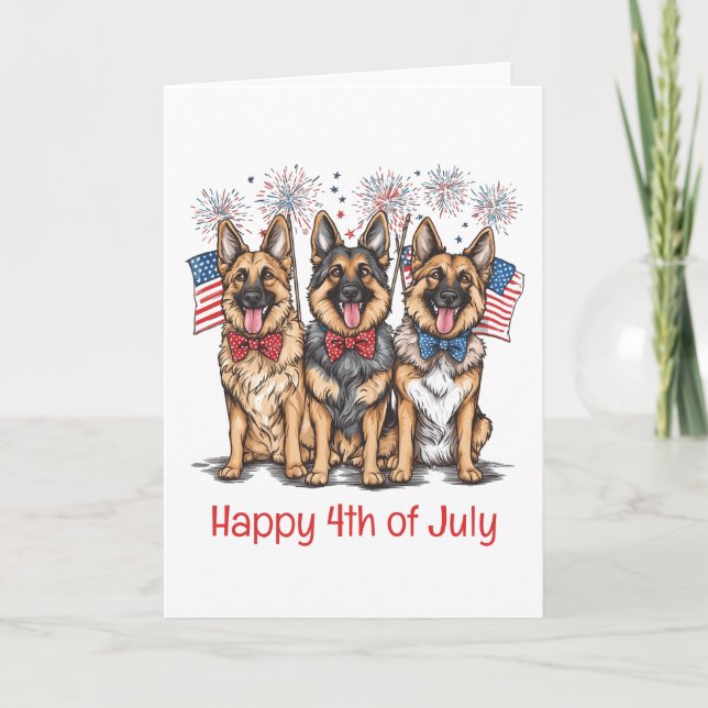 Happy 4th Of July German Shepherd Dogs Holiday Card (Front)