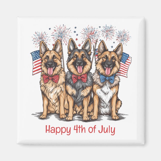 Happy 4th Of July German Shepherd Dogs Magnet (Front)