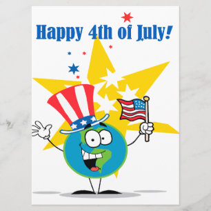 happy 4th of july globe cartoon patriotic card