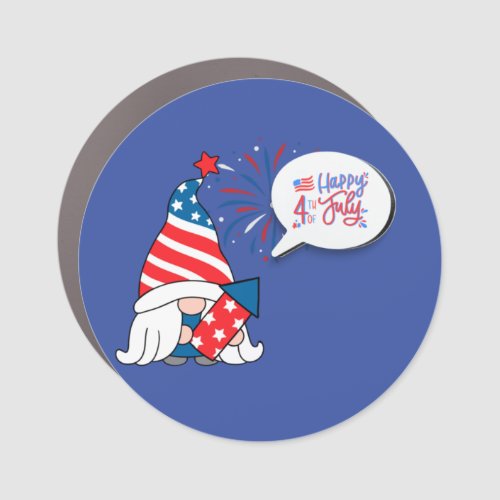 Happy 4th of july gnome car magnet
