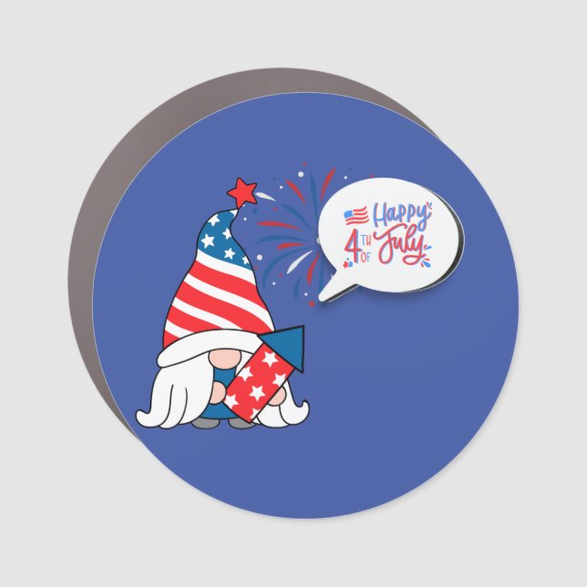 Happy 4th of july gnome car magnet (Front)