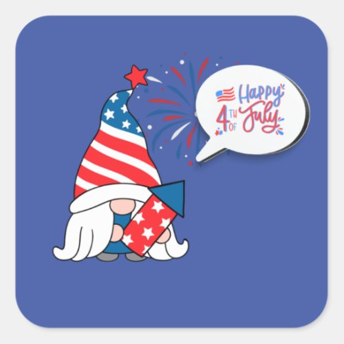 Happy 4th of july gnome  square sticker