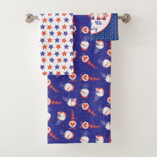 Happy 4th of July Gnomes Red White Blue Bath Towel Set